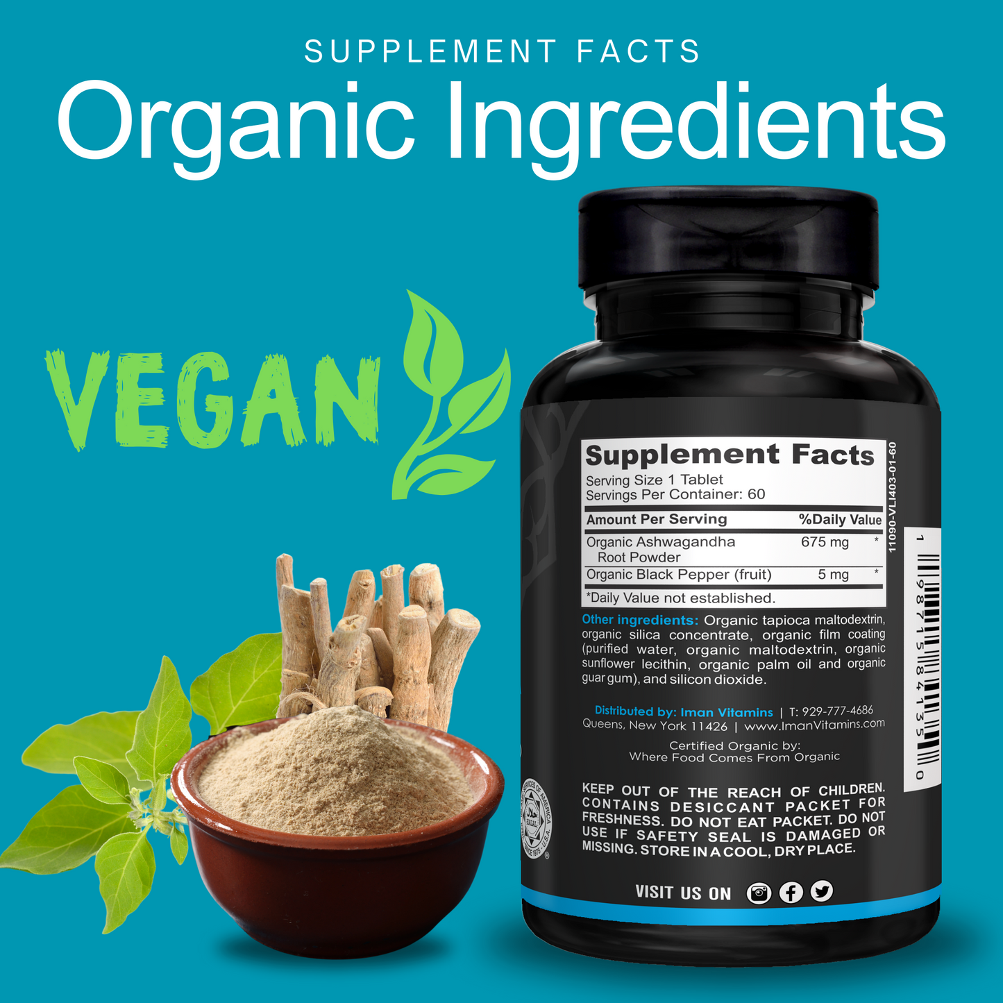 Halal Organic Ashwagandha (3 bottles)